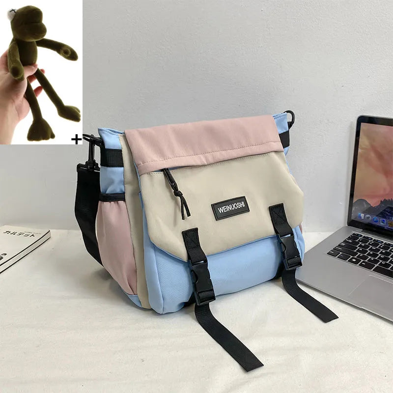 Japanese Simple Men Messenger Bag Korean Bag Student Nylon Waterproof Canvas Bag Tide Shoulder Crossbody Bags for Women Satchel