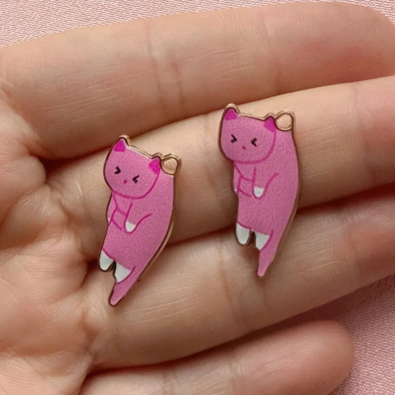 12pcs alloy printed cat pendant, DIY jewelry making earrings, keychain accessories