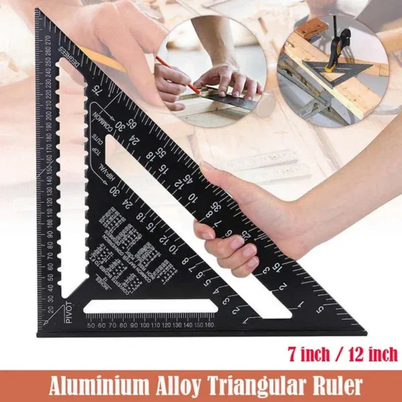7/12inch Metric Aluminum Alloy Triangle Angle Ruler Protractor Woodworking Measurement Tool 30cm Quick Read Square Layout Gauge