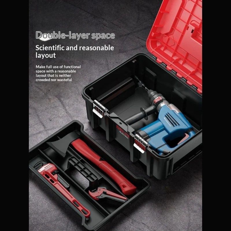 Heavy Duty Wide Tool Box Portable Multi Function Hammer Drill Organizer Large Industrial Grade Home Garage Garage Storage