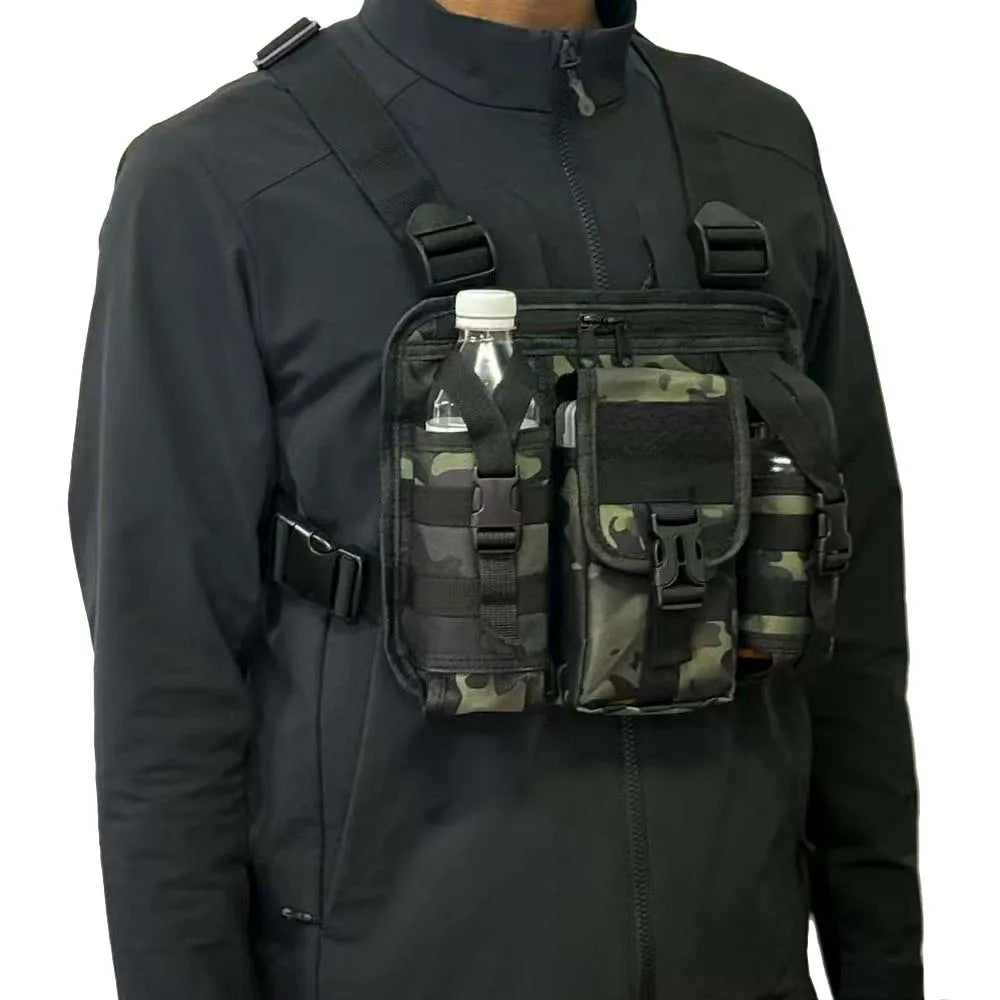 Outdoor multi-pocket tactical sports bag, crossbody storage tool bag, trendy brand layered men's chest bag
