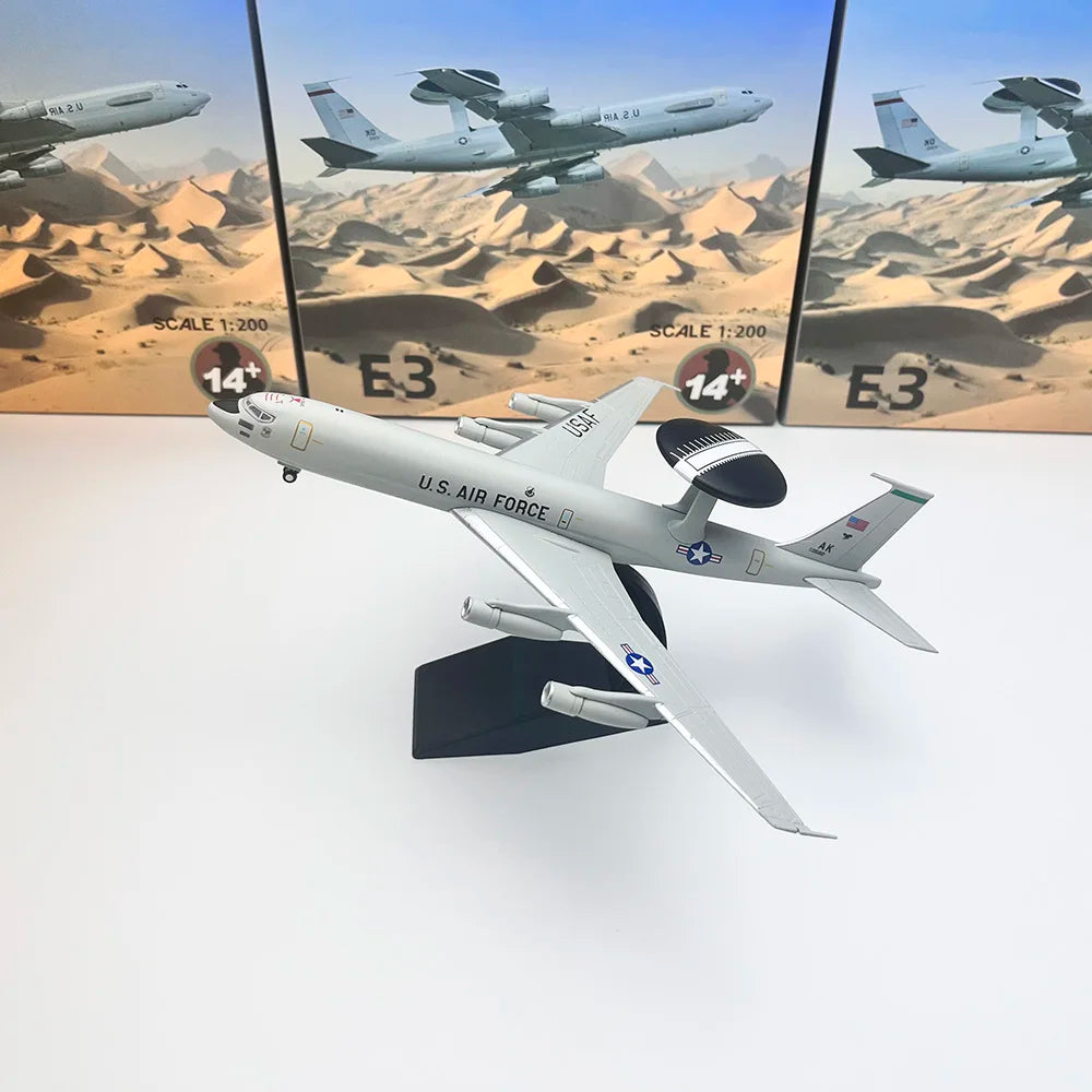 1/200 Scale E3 Airplane Diecast Finished Static Plane Model E-3 Sentry AWACS Early Warning Aircraft  Metal Collection Gift