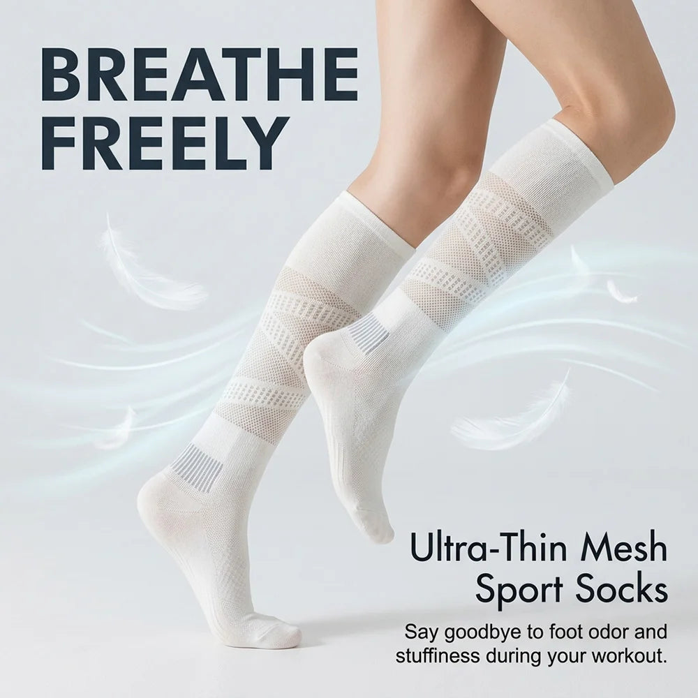 1/3 Pairs Women Summer Thin Mesh Knee High Compression Socks Anti-Odor Athletic Socks Tennis Running Yoga Sports Socks Stockings
