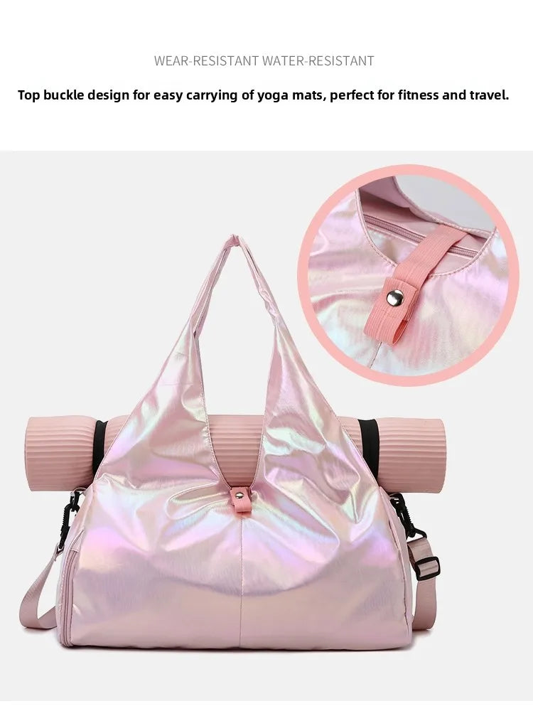 Glossy Fitness Bag Women's Large Capacity Lightweight Fashionable Handheld Yoga Training Waterproof Bag Sport Travel Bag