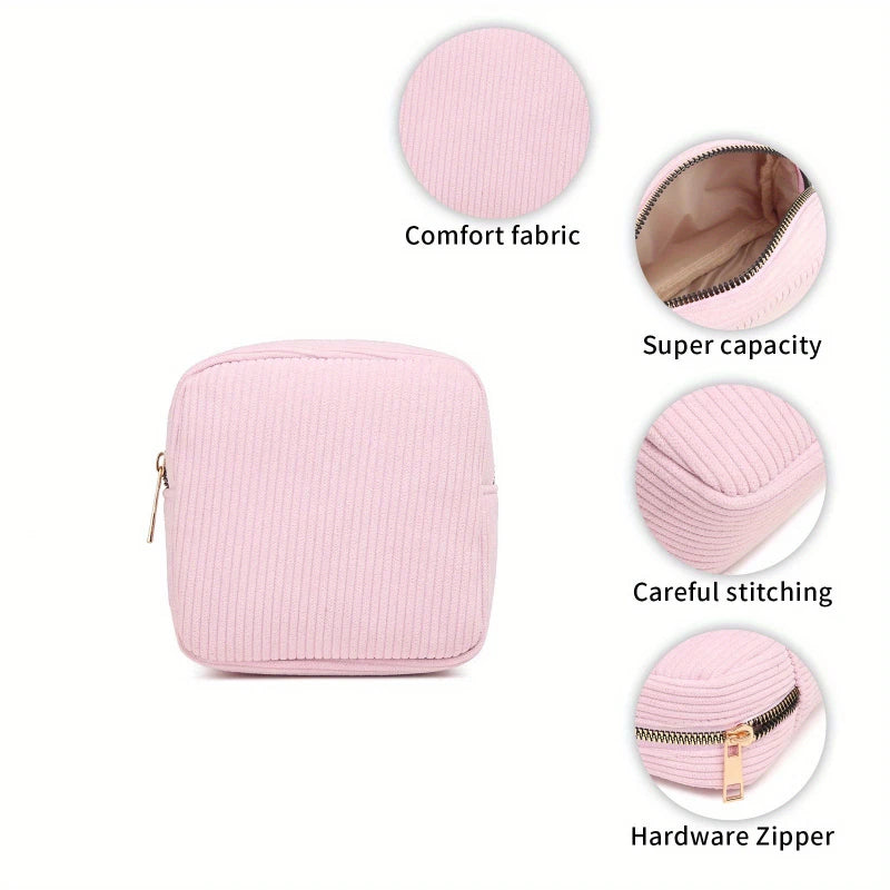 Compact Makeup Bags for Travel, Featuring Zippers, Earphone Storage, Sanitary Napkin Compartments