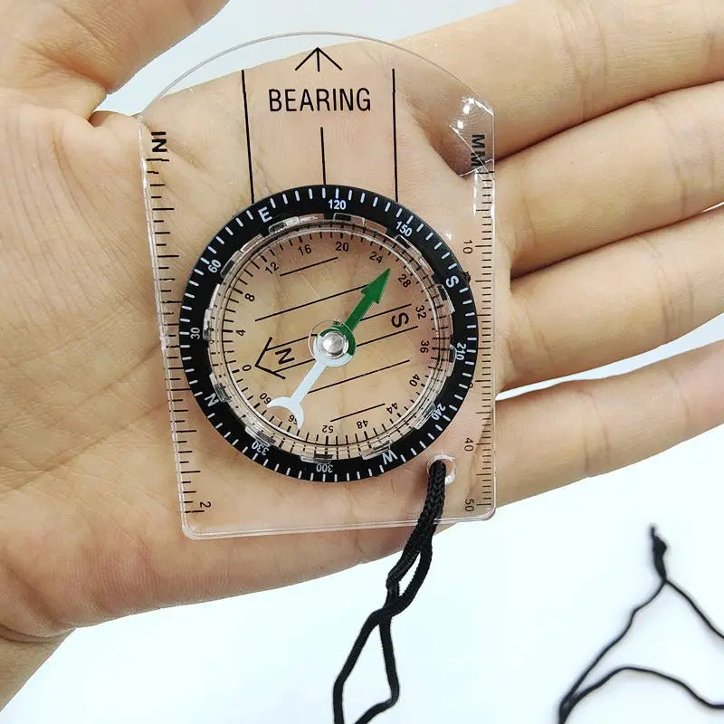 Transparent Mini Acrylic Map Scale Compass With Lanyard Outdoor Hiking Camping Navigation Direction Finder Tool