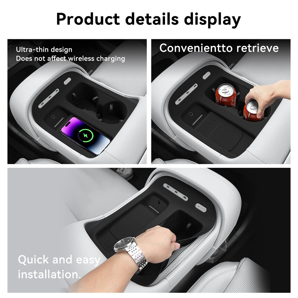 Smabee for Hyundai Palisade 2026 Water Cup Holder Storage Box With Non-slip Wireless Charging Mat Protective Pad Car Accessories