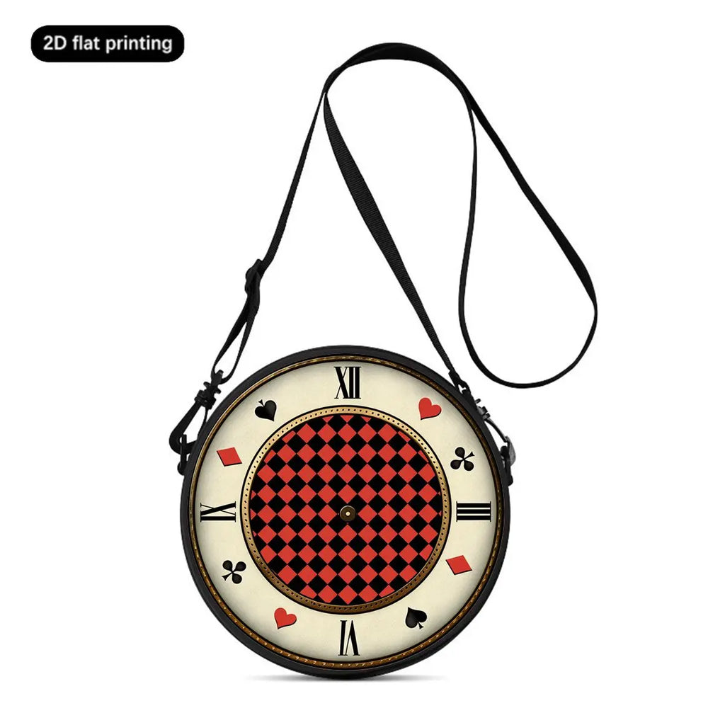 Clock Print Round Shoulder Bag Casual Messenger Bag Daily Adjustable Strap Crossbody Bag for Woman Best Gifts 2D Flat
