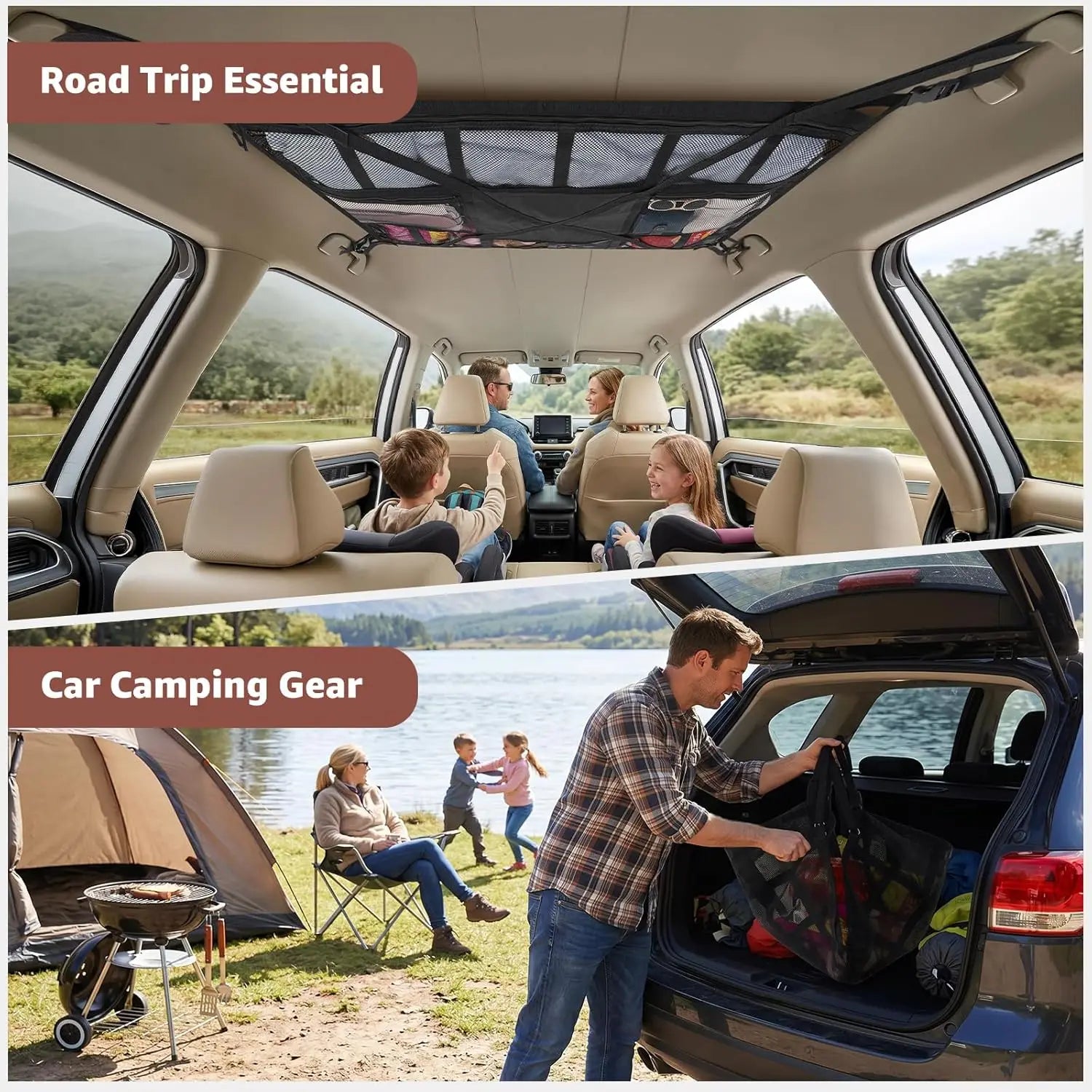 Universal Car Roof Top Ceiling Cargo Storage Net Pocket Mesh Organizer Bag Capervan Anti Sagging Luggage for SUV Van Camping Cab