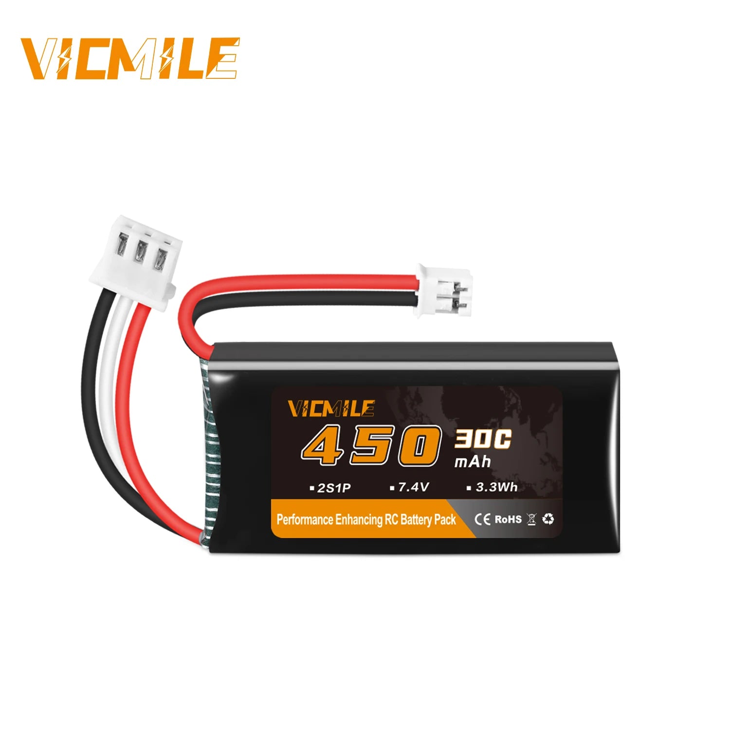 VICMILE SCX24 Battery 7.4V 450mAh Lipo Battery 2S 30C Rechargeable Lipos with PH2.0 Plug Fit for Most 1/10, 1/16, 1/18, 1/24 Sca