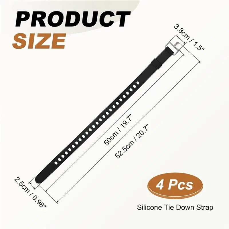 ABRT-4 Pcs Silicone Tie Down Strap, 50Cm Versatile Wear Silicone Securing Strap With Metal Buckle For Luggage Binding
