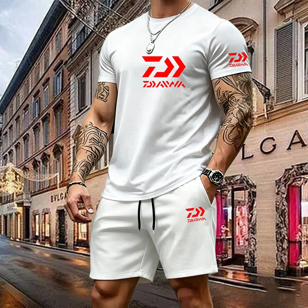 2026 Summer New Men's Fashion Outdoor Sports Set Printed Short Sleeve T-shirt+Shorts Loose Home Leisure Two Piece Set