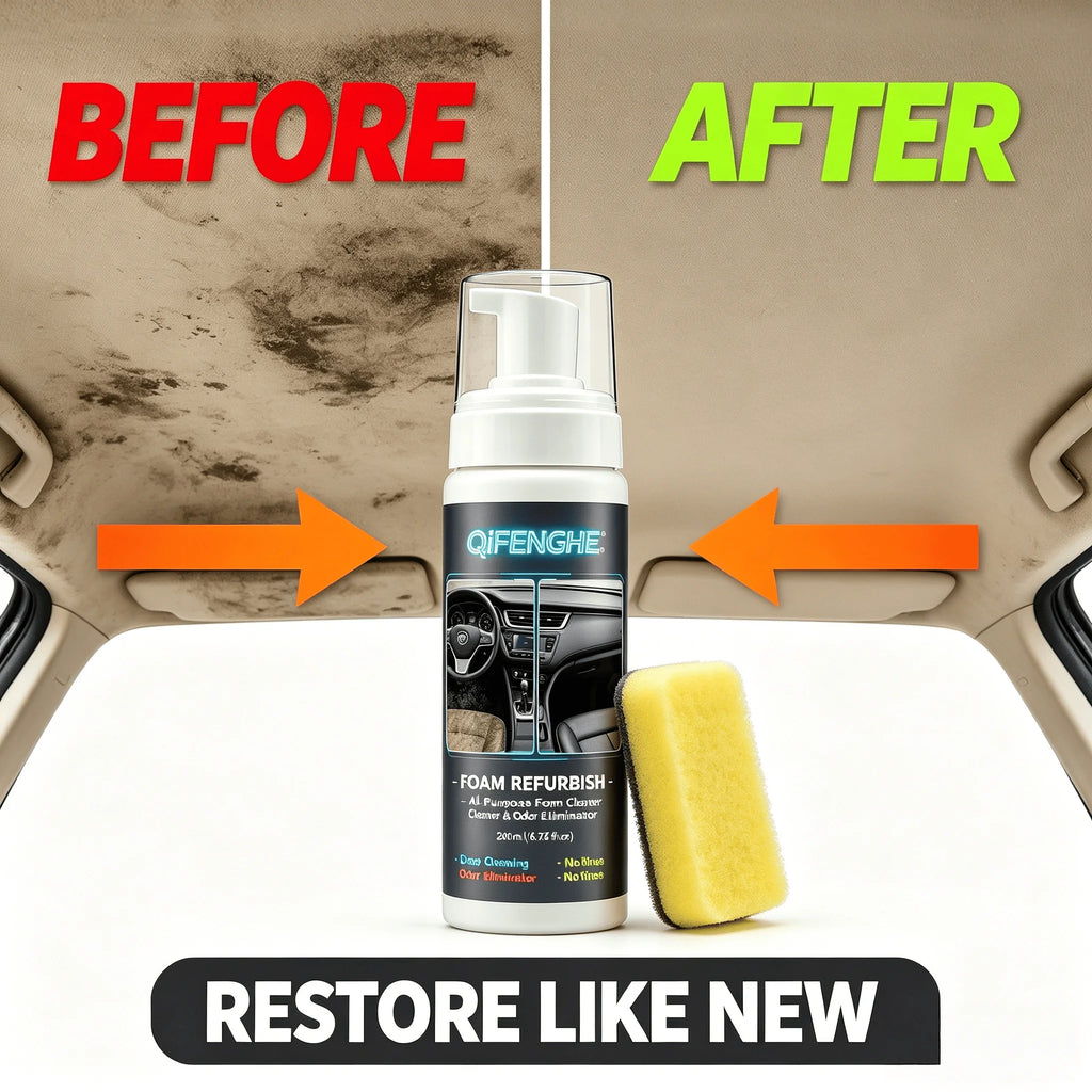 200ML No Rinse Car Foam Cleaner with Sponge Multi-Purpose Auto Interior Deep Cleaning Foam Odor Eliminator for Leather Seat Dash