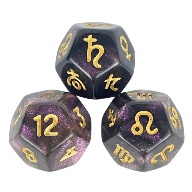 3Pcs Astrologys Dices 12-Sided Dices Divinations Tool Tarots Constellations Dices 54DE