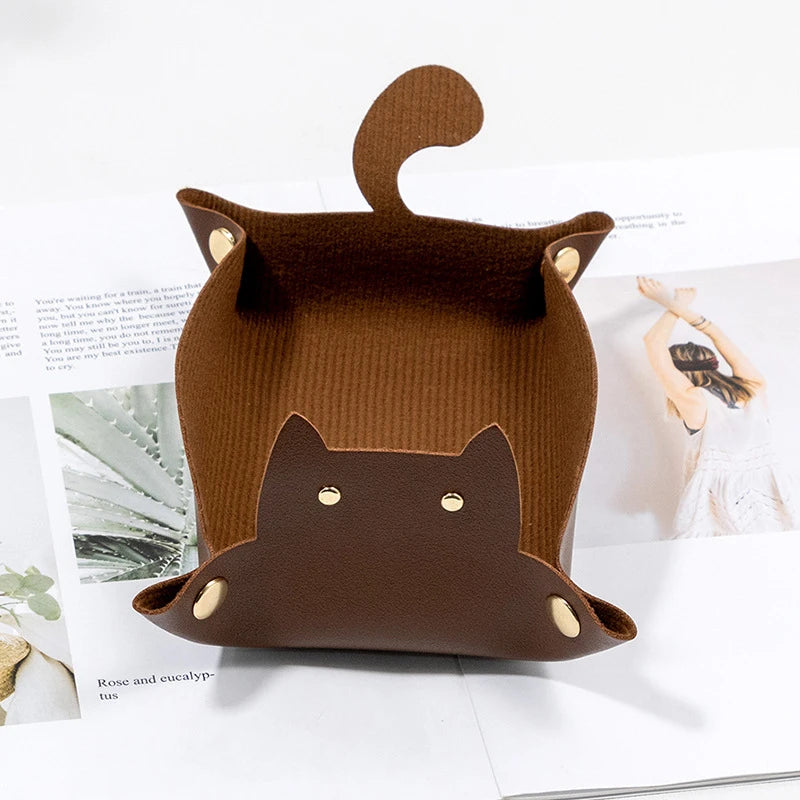 PU Leather Hexagonal Folding Hexagon Dice Tray Box Dice Game Cat-shape Tray for RPG DnD Game Dice Storage Table Board Games