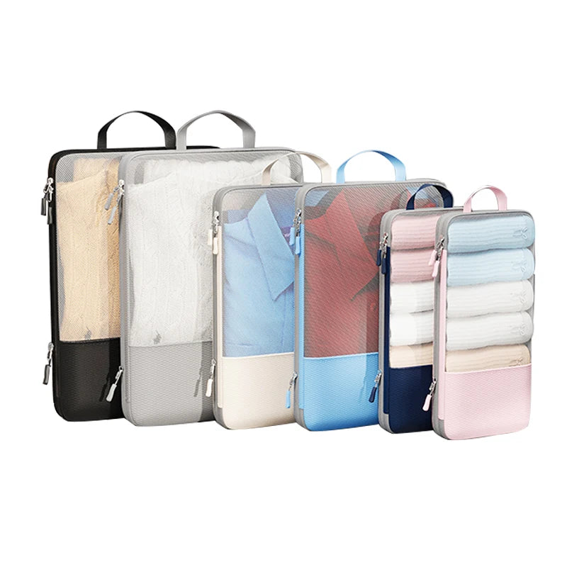 3pcs Expanded Travel Storage Bag Mesh Luggage Compression Organizer Bag High Quality Packing Cube Handheld Clothing Storage Bag