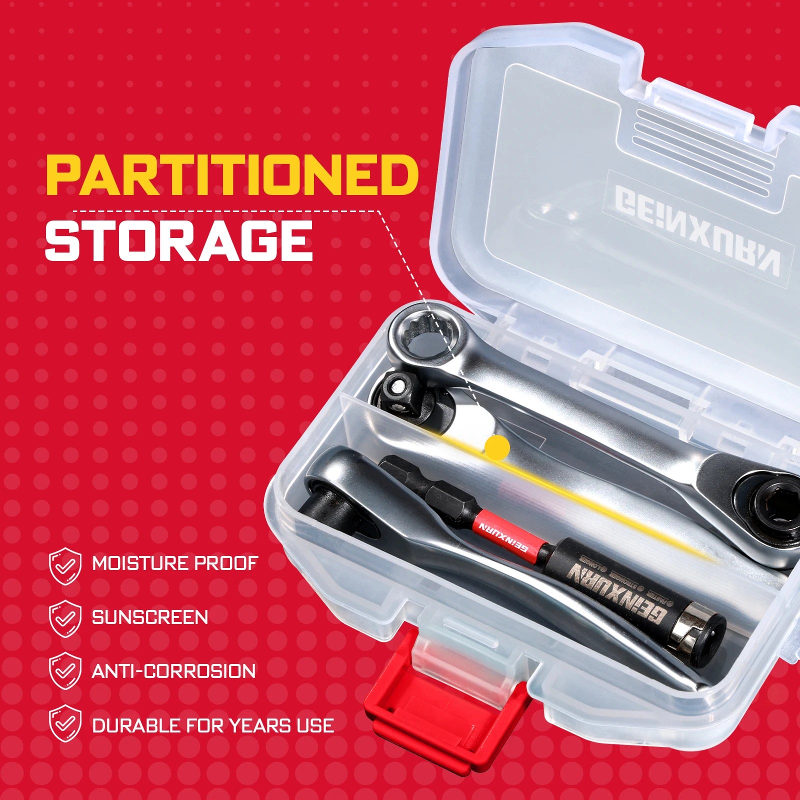 Geinxurn 1/4-inch Ratchet Wrench Set & Mini Spanner and Screwdriver Set, for Portable Plastic Box
