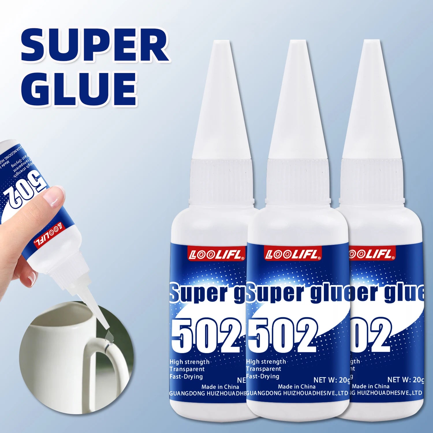 LOOLIFL20G 502 Super Glue Cyanoacrylate Instant Quick-Dry Adhesive Strong Bond for Metal Wood Plastic Rubber Glass Leather1-5PCS