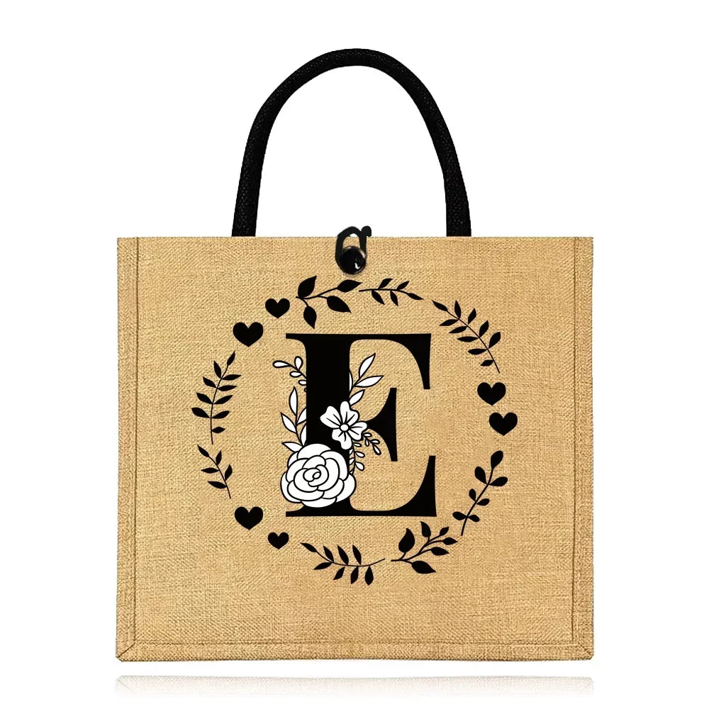 Flax Bag Fastener Handbag Organizer Storage Jute Tote Bags Imitation Cotton Women Valise Portable Garland Letter Printing Series