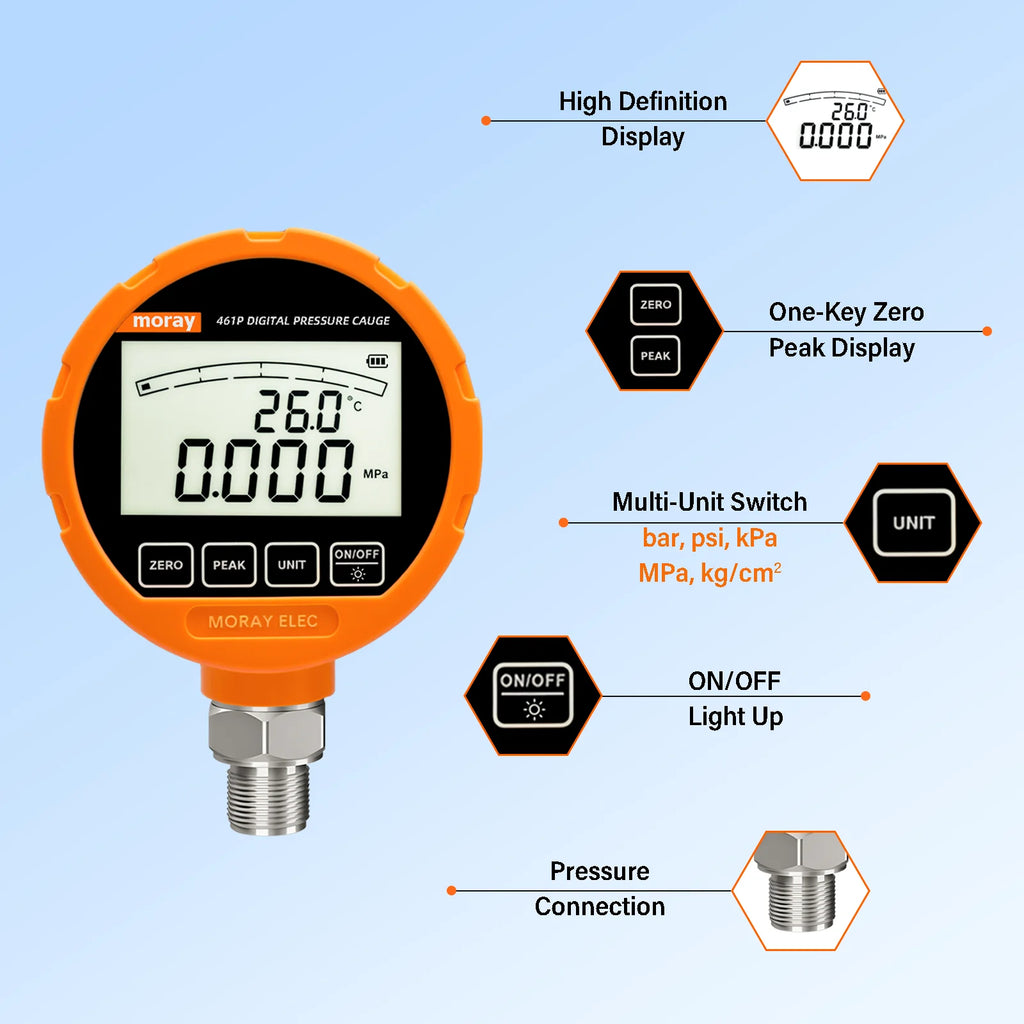 ME461P High Precision LCD Display Oil Fuel Air Water Electronic Vacuum Meter Manometer Digital Pressure Gauges