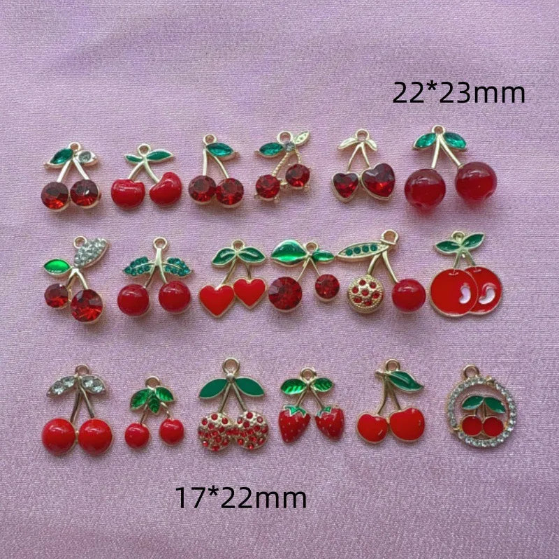 12pcs Amazon Red Cherry Keychain DIY Accessories Water Diamond Resin Fruit Pendant Car Women's Bag Pendant