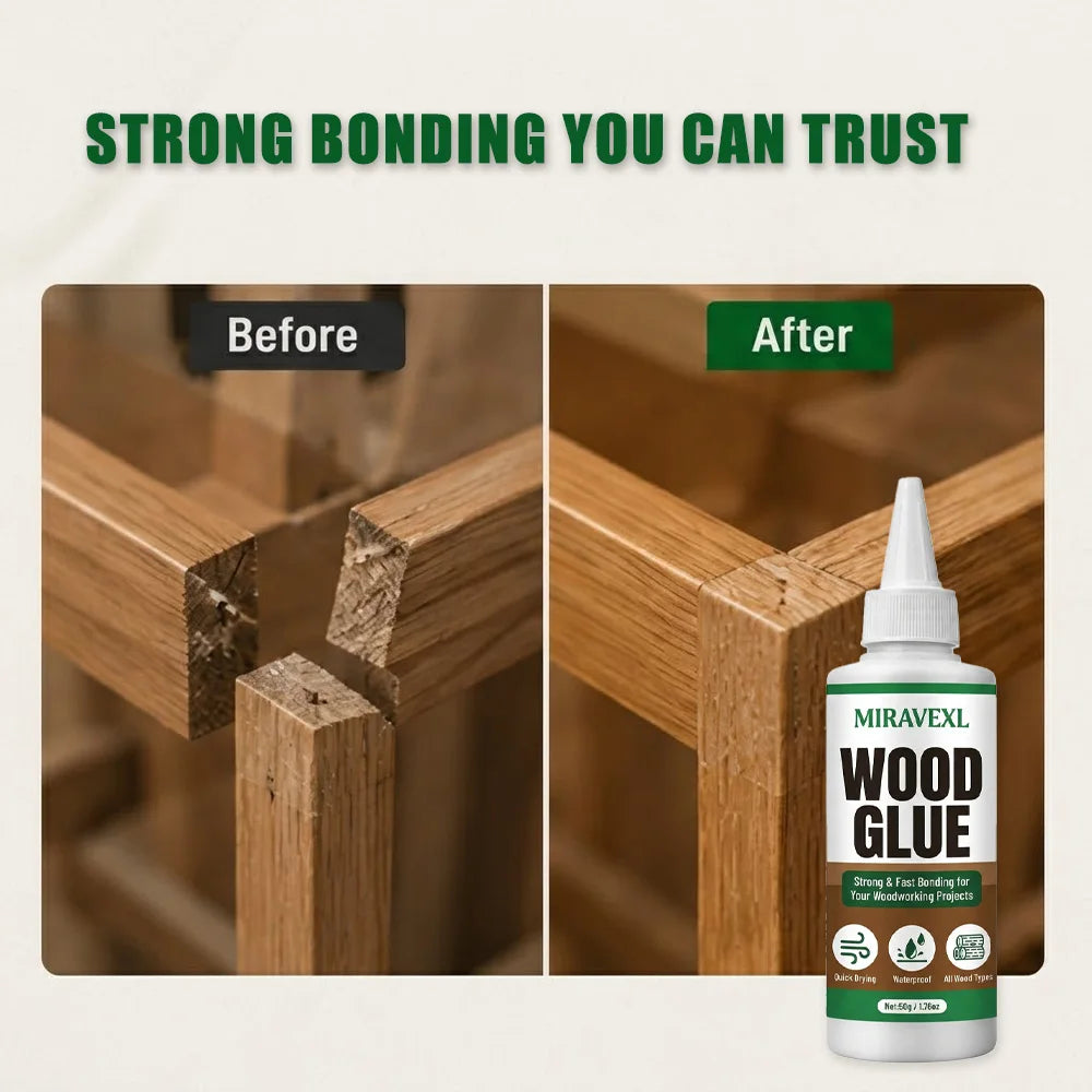 50G Wood Glue Professional Strong Bonding Fast Drying Waterproof Adhesive for Carpentry DIY Woodworking Projects MIRAVEXL Glue