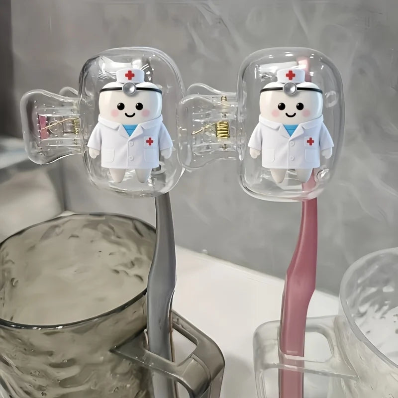 2pcs Cute Dentist-Themed Portable Toothbrush Head Covers Storage Boxes Toothbrush Protective Caps Party Holiday Gift For Friends