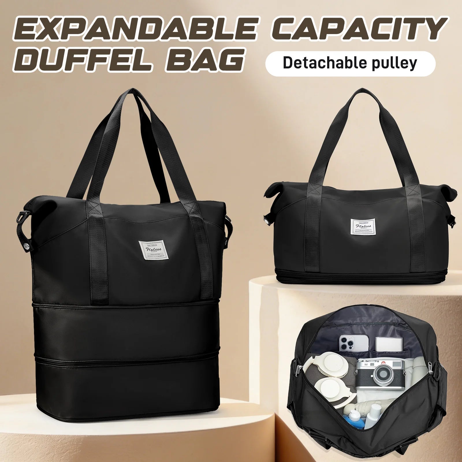 Expandable Large Capacity Travel Bag, Triple Layer Folding Travel Bag Multifunctional Storage Luggage Bag for Clothing, Handbag