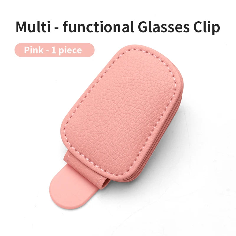 Multifunctional Car Eyeglass Clip, Automotive Glasses Holder, Leather Car Sun Visor Storage Box, Car Sunglasses Clip & Card Hold