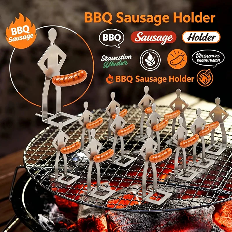 Stainless Steel BBQ Muscle Man Sausage Holder – Fun Sausage Grill, Reusable Hot Dog Grill, Perfect for Outdoor Camping Supplies