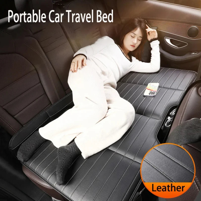 Car Travel Bed for Rear Seat Foldable Sleeping Pad for Car Traveling Wear-Resistant PU Travel Mattress for Suv Sedan