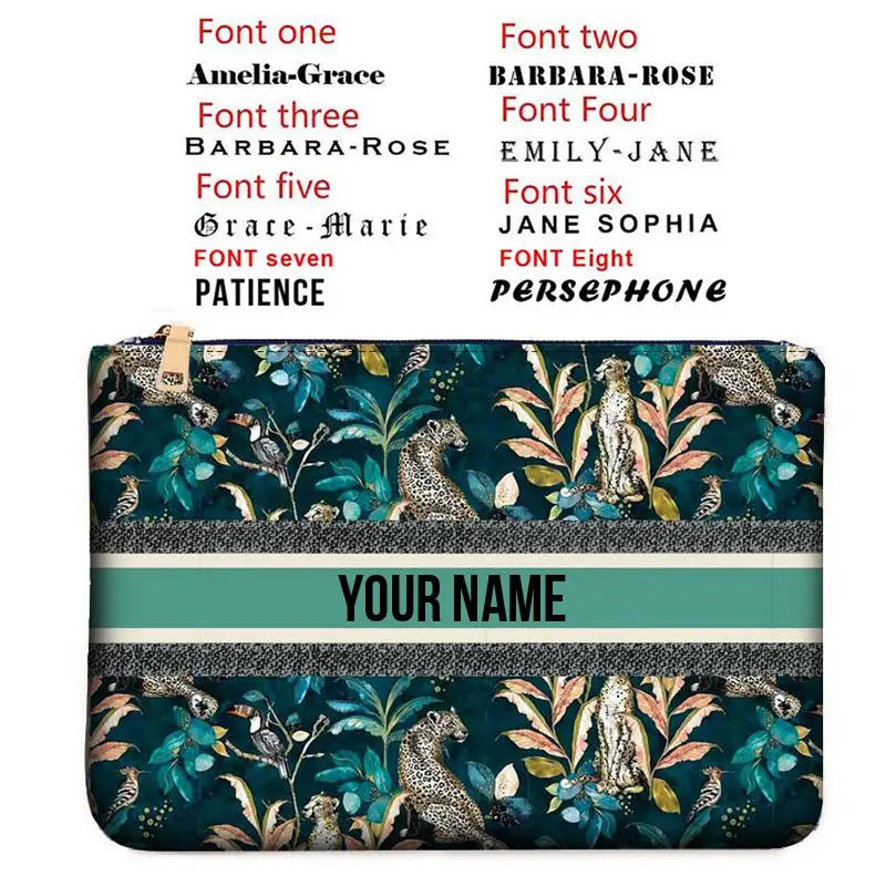 Graceful Customizable Name Women's Canvas Clutch Makeup Bag Purse Party Weekend Vacation Travel Cosmetic Bag Mobile Pouch Wallet
