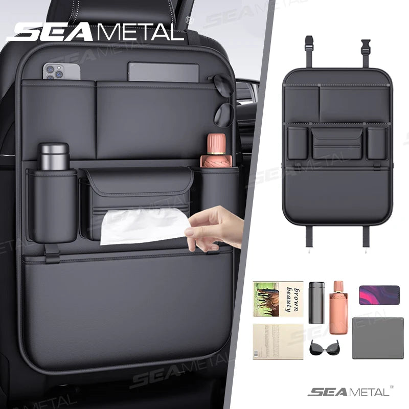 SEAMETAL High-Capacity Car Seat Back Storage Bag Anti Kick Pad Multi-Pocket Backseat Organizer Bag Hanging Car Storage Pocket