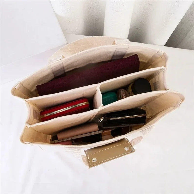 Thickened Canvas Tote Bag, Multi Functional Single Shoulder Crossbody Bag, Large Capacity Handbag with Multi-layer Storage Bag