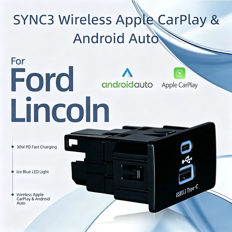 Wireless CarPlay USB Hub Module For Ford & Lincoln F150 Mustang Mondeo Fusion C-MAX Kuga Edge Sync 3.4 CarPlay & Android Auto