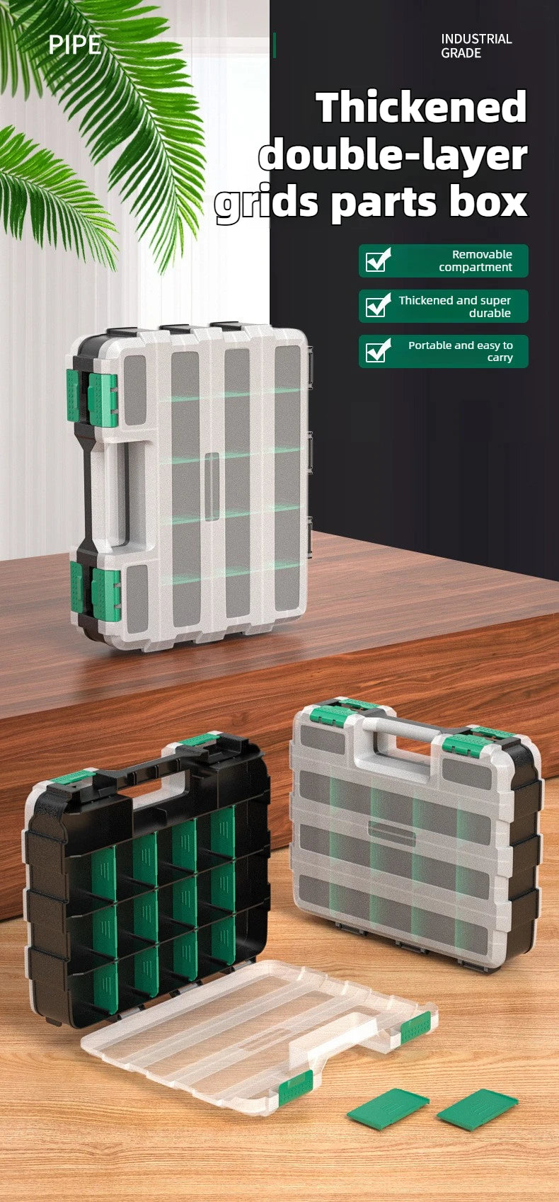BAOLIAN Small Parts Organizer 34Compartments Double Side Parts Organizer with Removable Dividers for Hardware Screws Bolts Nails