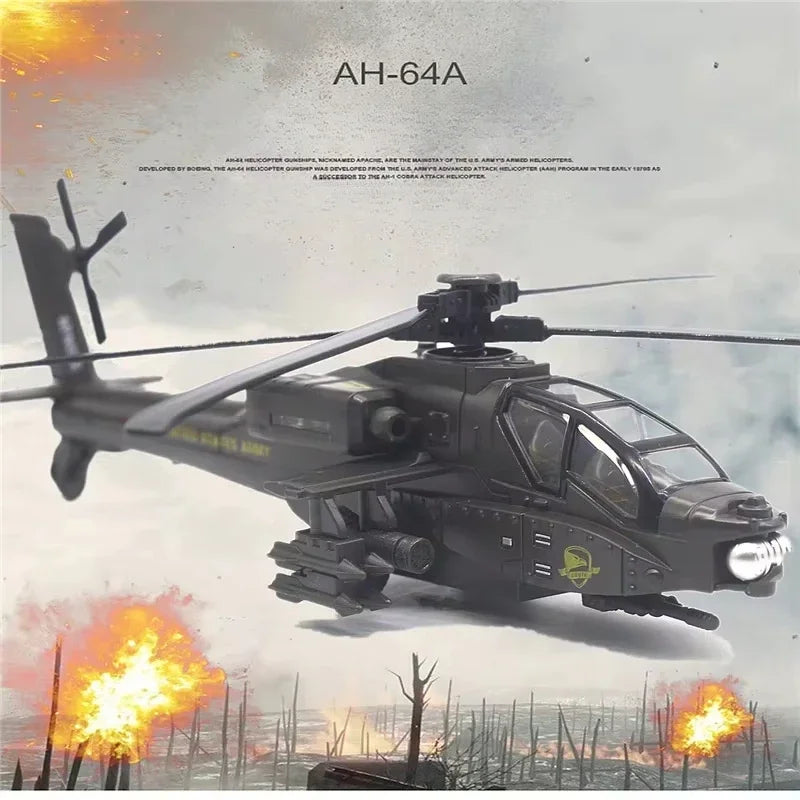 AH-64D Apache Armed Helicopter Alloy Diecast Airplane Model Toy Simulation Sound Light Airplane Advanced Model Collectibles