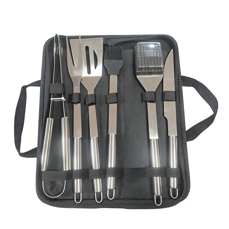 Stainless Steel Complete BBQ Tool Set Portable Storage Cloth Bag Grill Baking Accessories For Outdoor Barbecue Camping Cooking