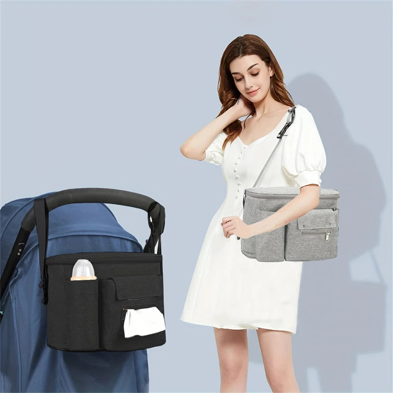 Baby Stroller Storage and Storage Bag Multifunctional Large Capacity Stroller Hanging Bag Fashionable Single Shoulder Mommy Bag