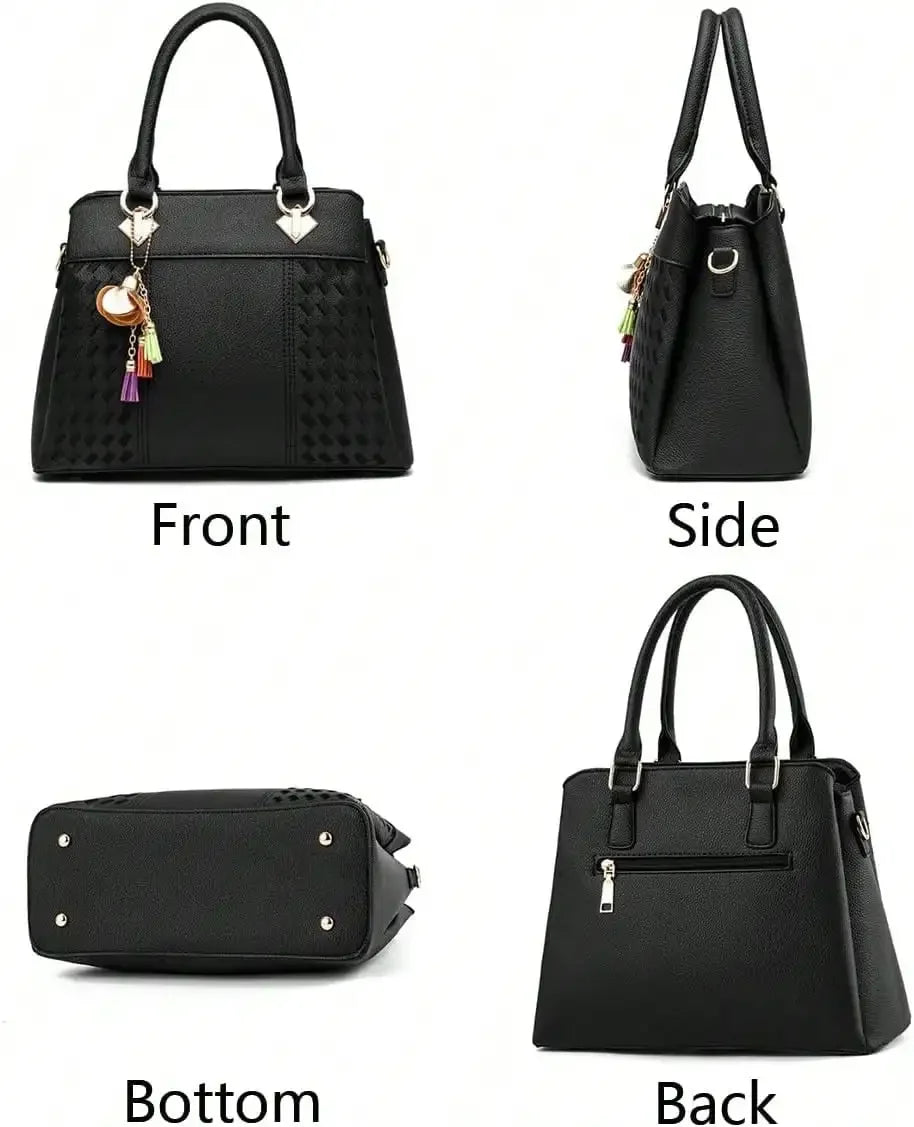 Top-Handle Handbags Purse Satchel For Women Soft PU Leather Crossbody Shoulder Bag With Tassel Pendant