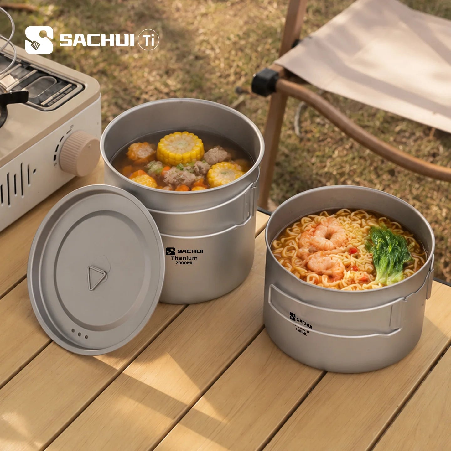 Pure Titanium Outdoor Ultralight Portable Pot Foldable Handle Camping Cookware For Hiking Travelling Instant Noodle Stockpot