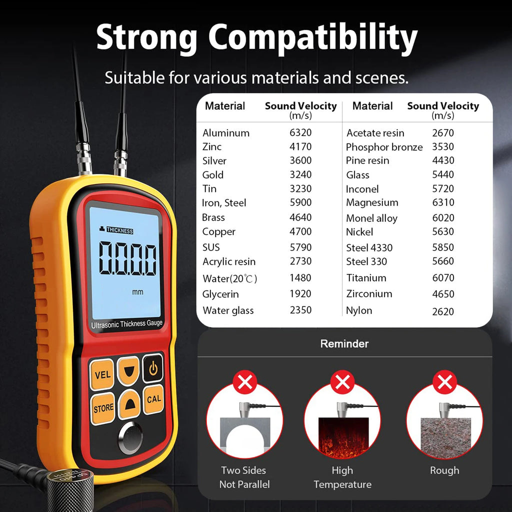Ultrasonic Thickness Gauge For Cars Metal Meters Paint Thickness Tester Measurement 1.0-300mm Suitable For Various Materials