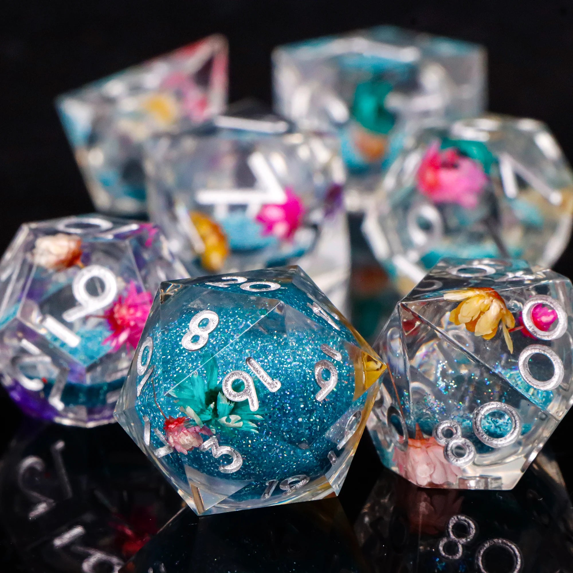 Blue Resin D&D Dice Set 7pcs Polyhedral Dice for Dungeons and Dragons, RPG Dice Role Playing Games D4, D6, D8, D10, D12, D20