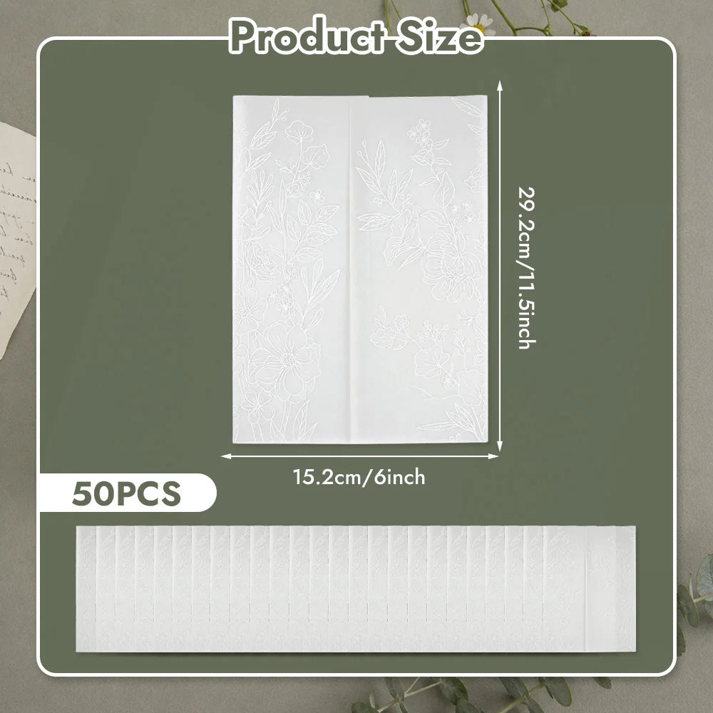 50pcs Pre-Folded Vellum Jackets - White Flower- Wedding Invitations Vellum Wraps - Full Bloom Design for Wedding, Baby Shower