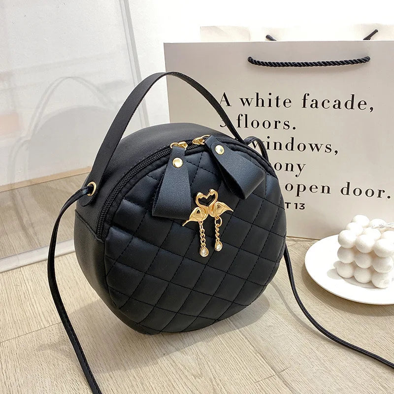 Cross-Border Popular Embroidered Quilted Small Round Handbag, Niche Design Chain Crossbody Bag, European, American, Japanese, and Korean Style Women's Bag