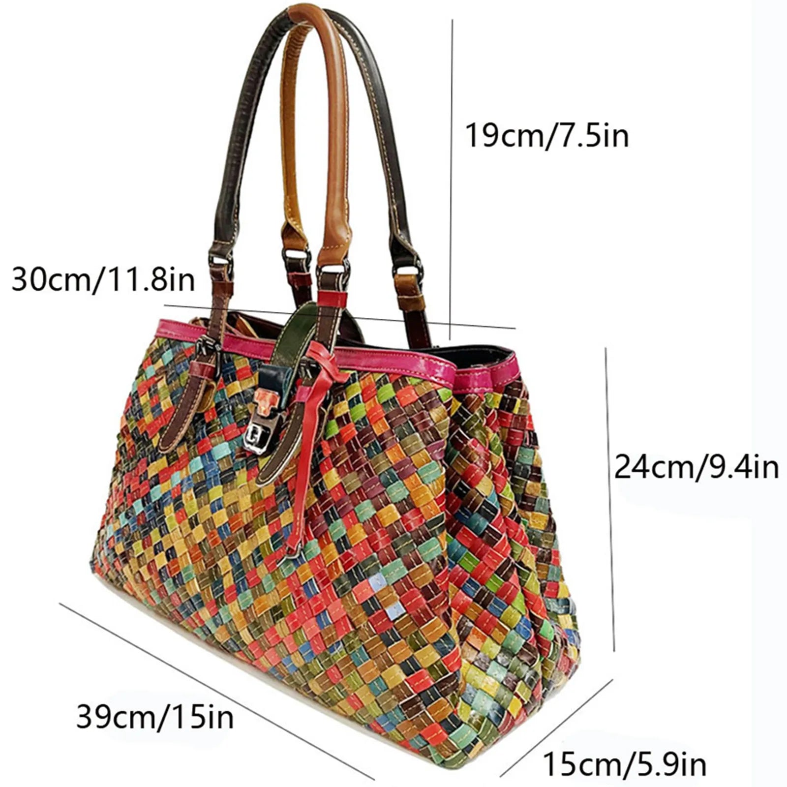 Fashionable Top Grain Genuine Leather Women Shoulder Bags Woven Handbag Contrasting Color Travel Crossbody Hand Messenger Valise