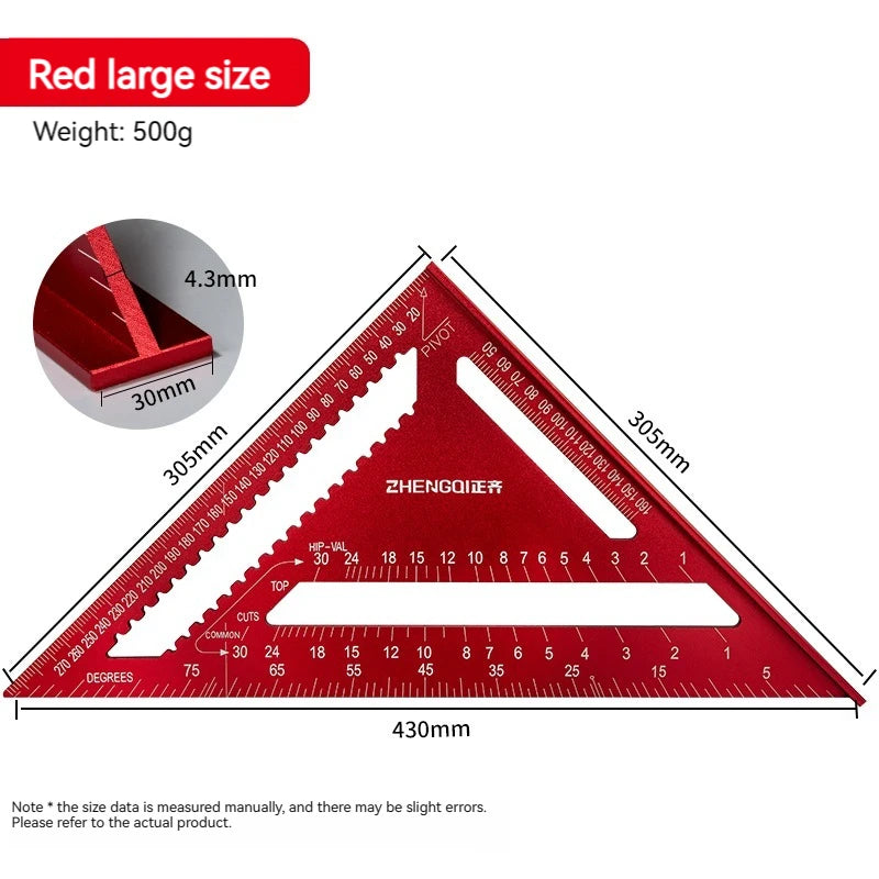 1pcs Triangle Angle Ruler Metric Aluminum Alloy Angle Protractor Triangular Measuring Ruler Woodwork Speed Square Triangle