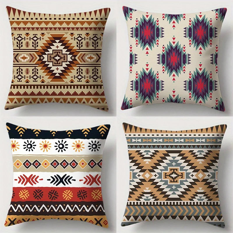 Bohemian Aztec Pattern Double-sided Printed pillow cover Short plush Suitable living rooms bedrooms sofas throw cushion cover