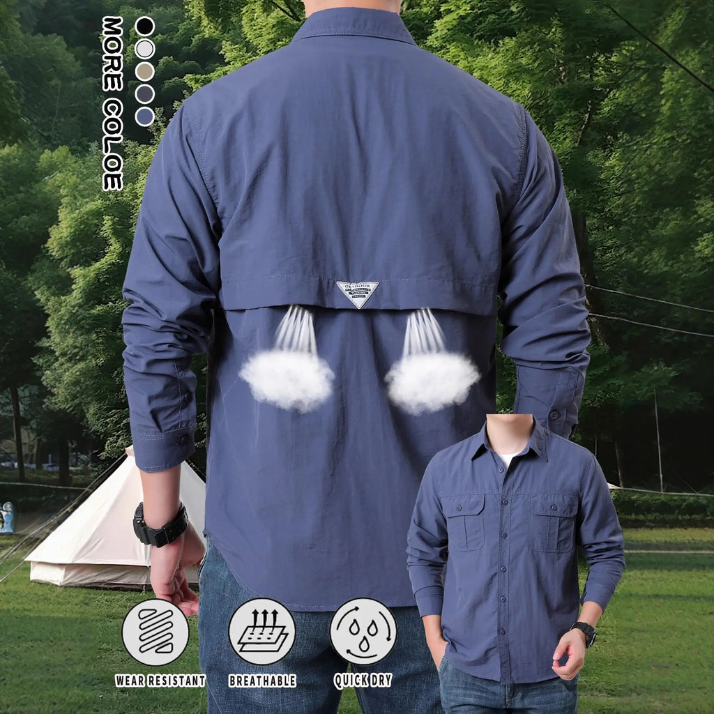 New UPF 50+ Sun Protection Fishing Shirts Back Mesh Men's Quick Dry Long Sleeve Hiking Shirts Mesh Breathable Work Cargo Shirts