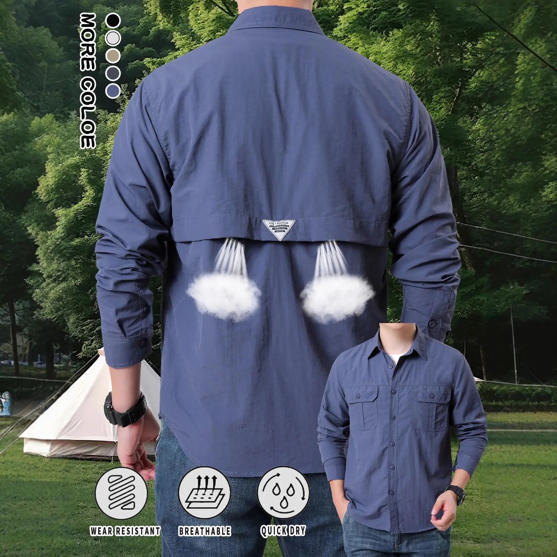 New UPF 50+ Sun Protection Fishing Shirts Back Mesh Men's Quick Dry Long Sleeve Hiking Shirts Mesh Breathable Work Cargo Shirts